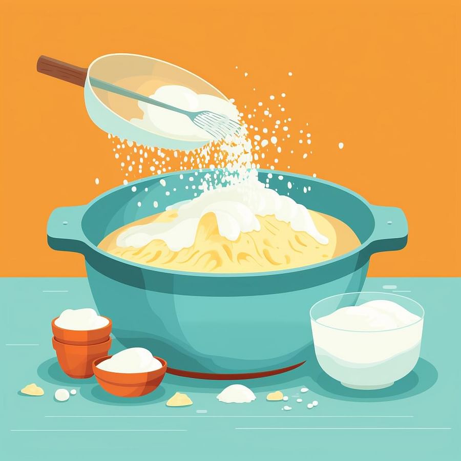 Wet ingredients being added to the dry mixture
