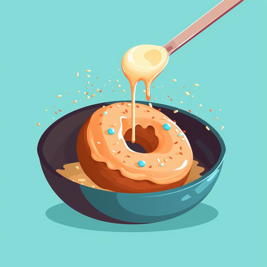 Batter being spooned into a donut pan.
