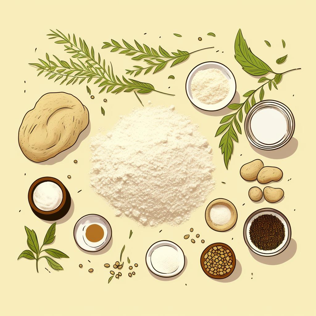 Ingredients for gluten-free dough on a kitchen counter.
