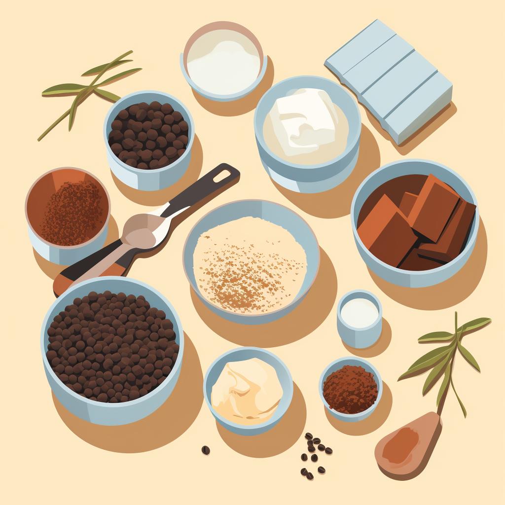 Ingredients for gluten-free brownies laid out on a kitchen counter.
