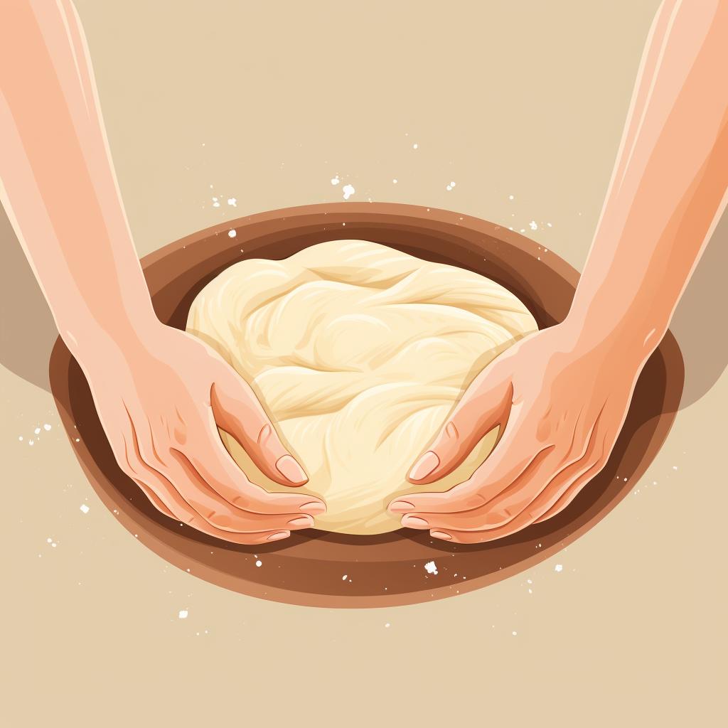 Hands kneading gluten-free dough.