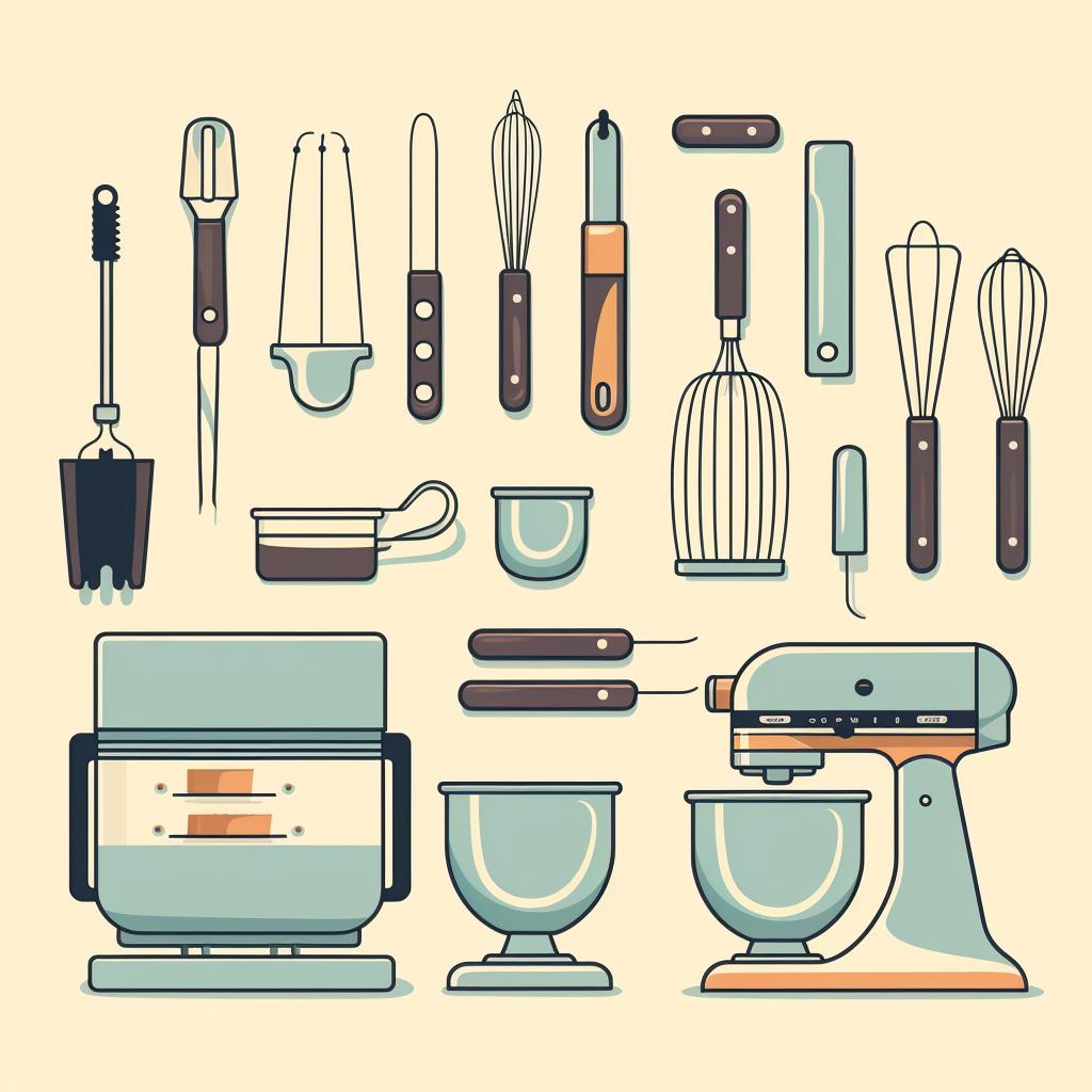 Baking tools neatly arranged on a kitchen counter.