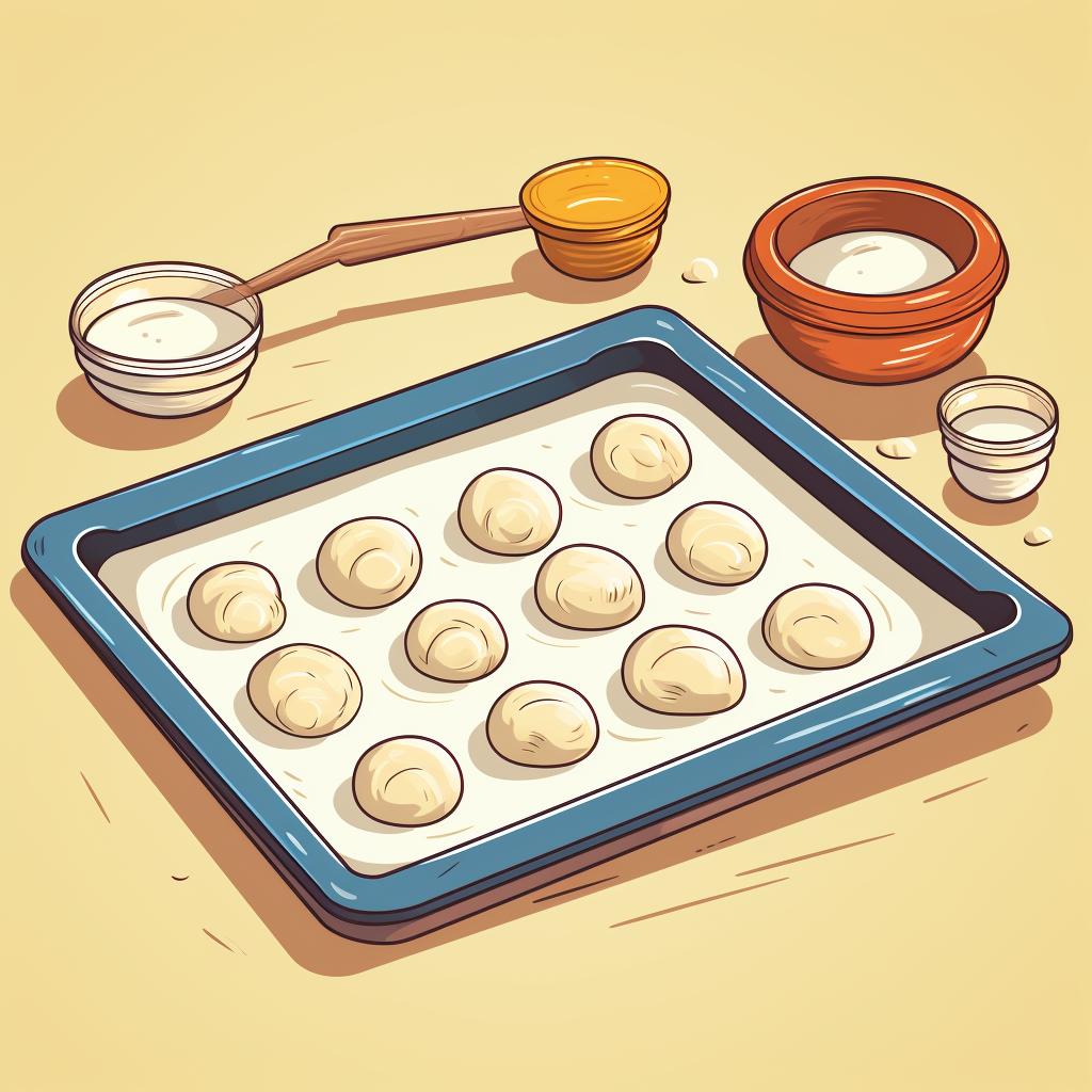 Dough being shaped into balls and placed on a baking sheet