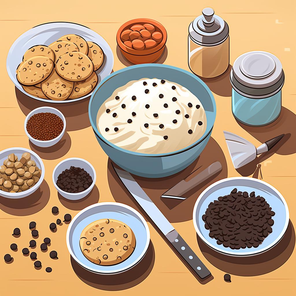 Ingredients for gluten-free chocolate chip cookies laid out on a kitchen counter.