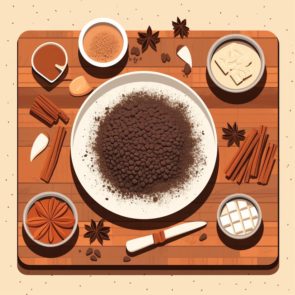 Ingredients for gluten-free chocolate cake neatly arranged on a kitchen countertop.